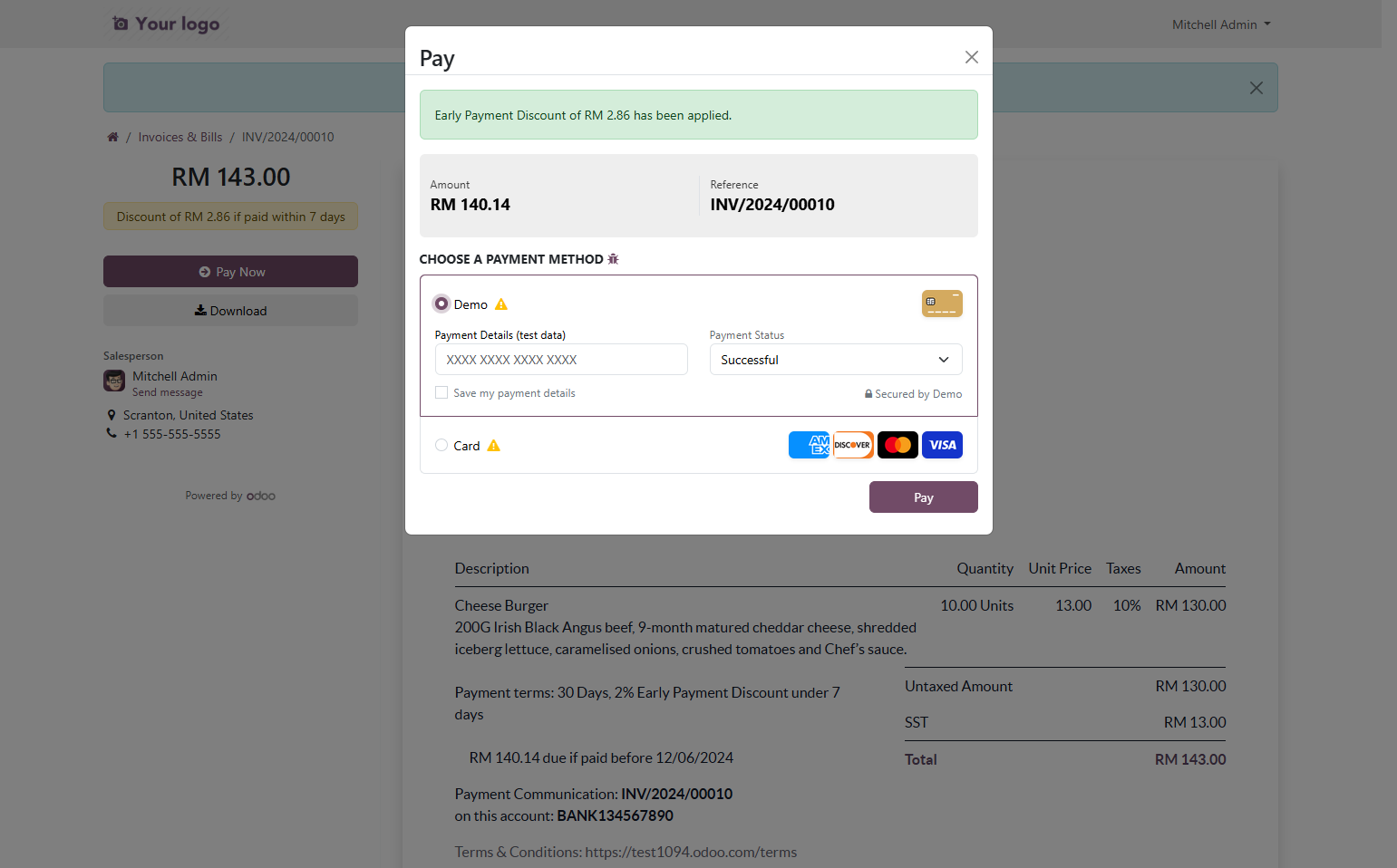 Amount to be paid is discounted. Select payment method