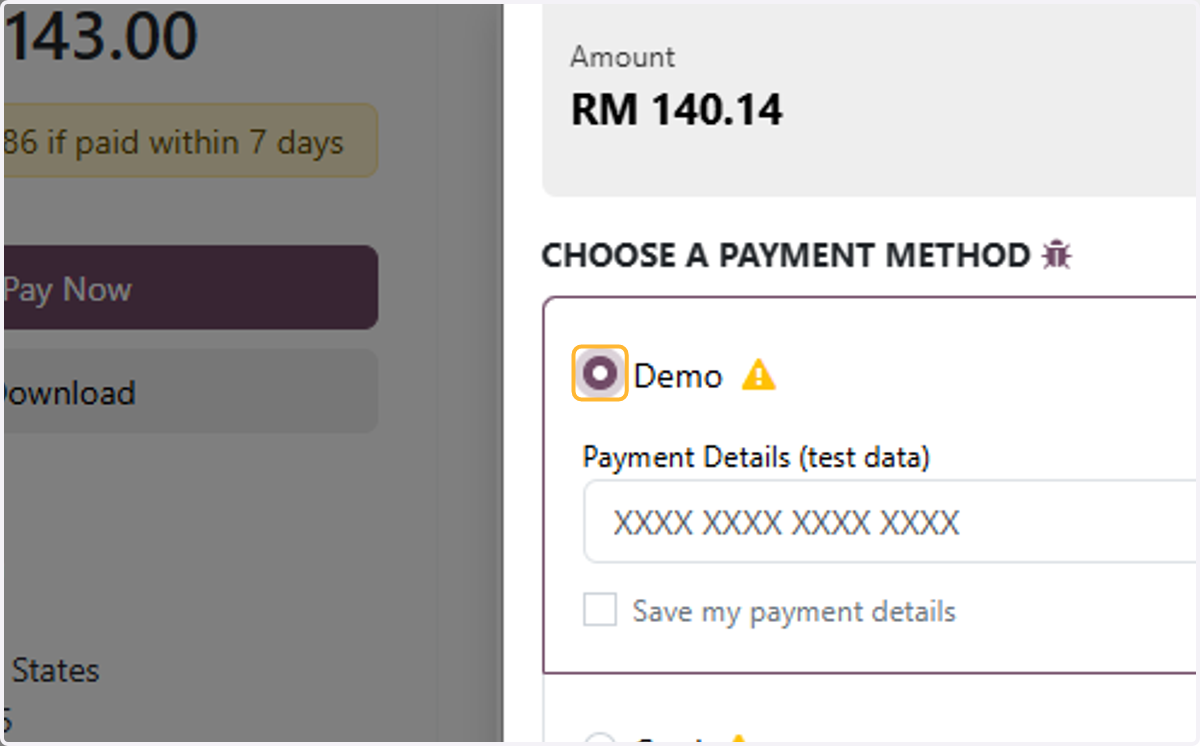 Amount to be paid is discounted. Select payment method