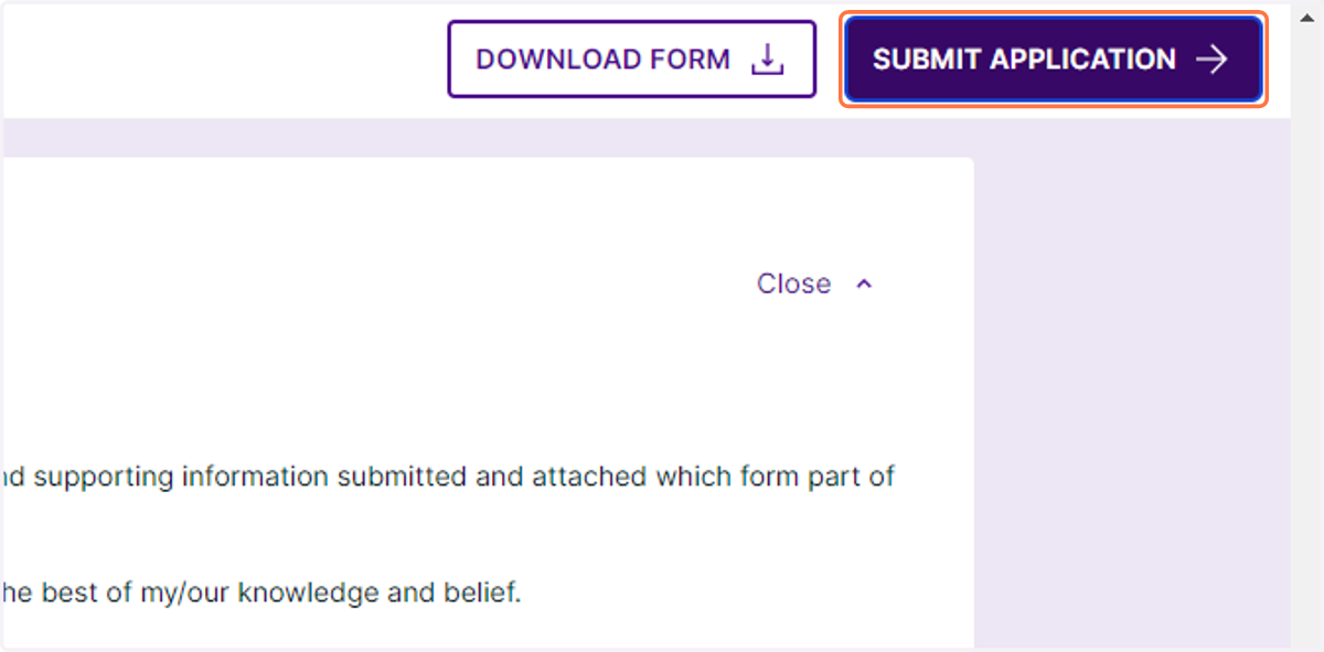 Click on SUBMIT APPLICATION. If you are unable to click submit you may be missing documentation - use the messaging function to contact staff.