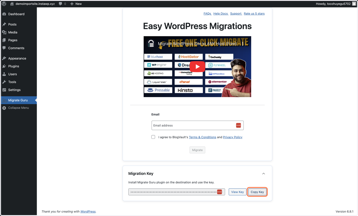 Click on Copy Key