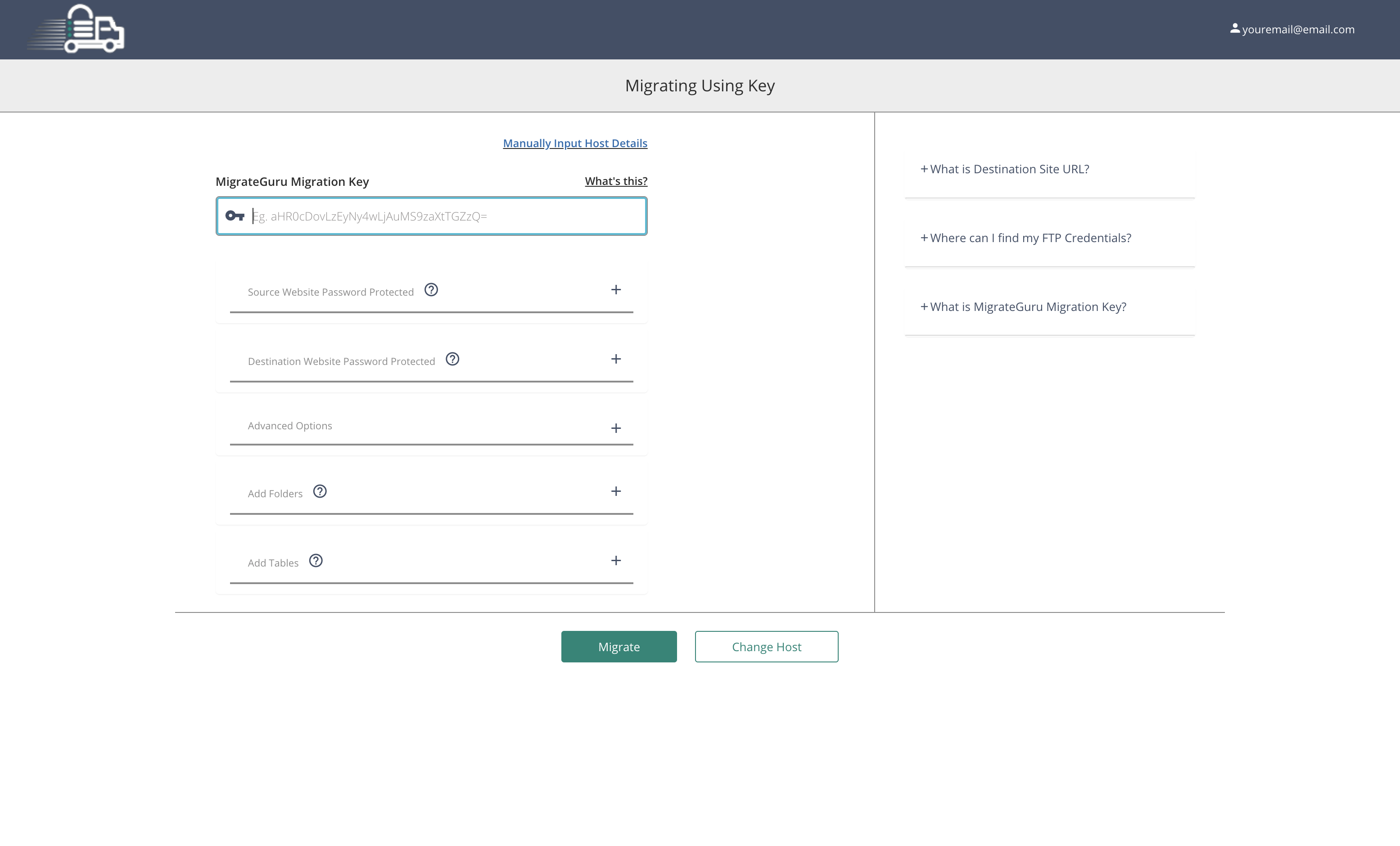 We'll grab this migration key from the site we want to migrate to.