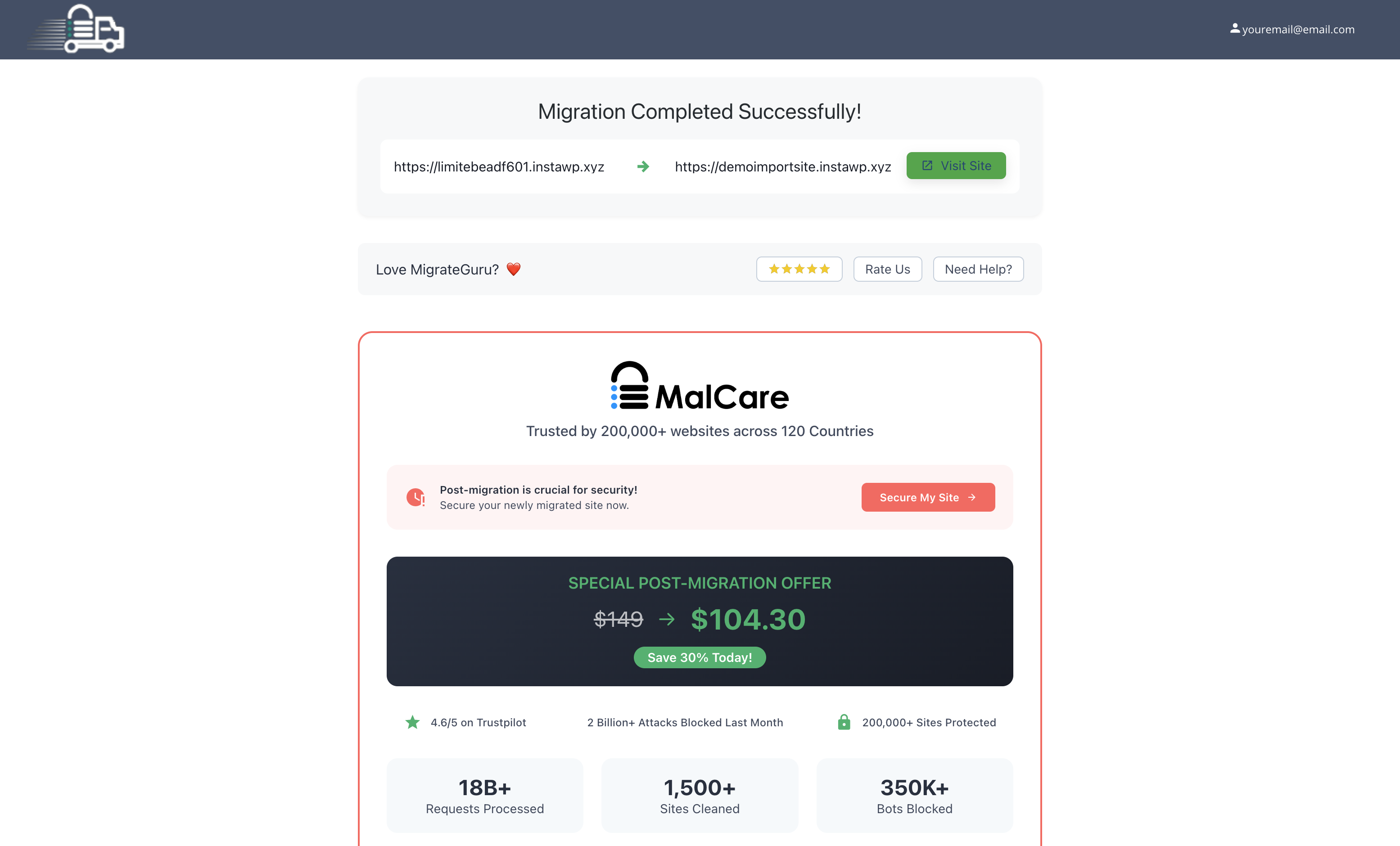 Once the migration is complete, you can click on Visit Site, or simply refresh your new site, and the migration should be complete.