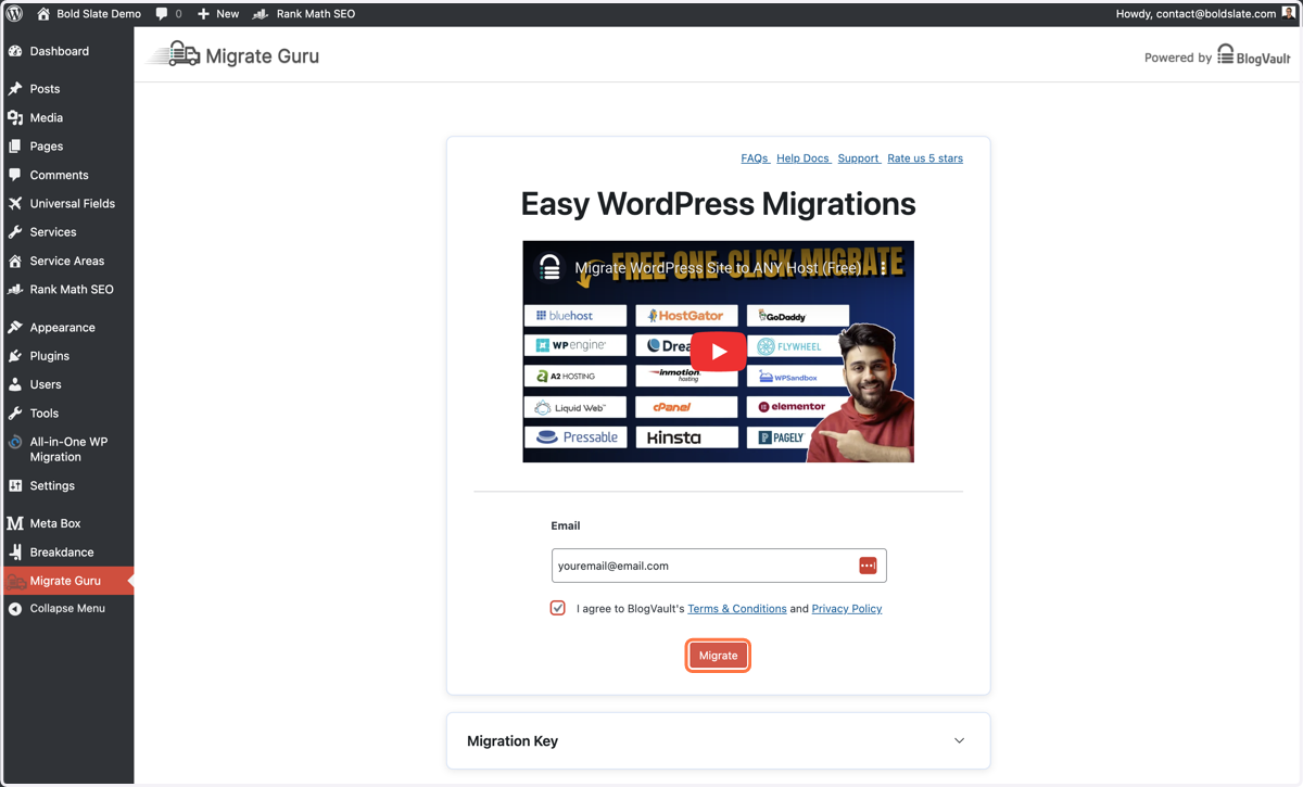 Click on Migrate