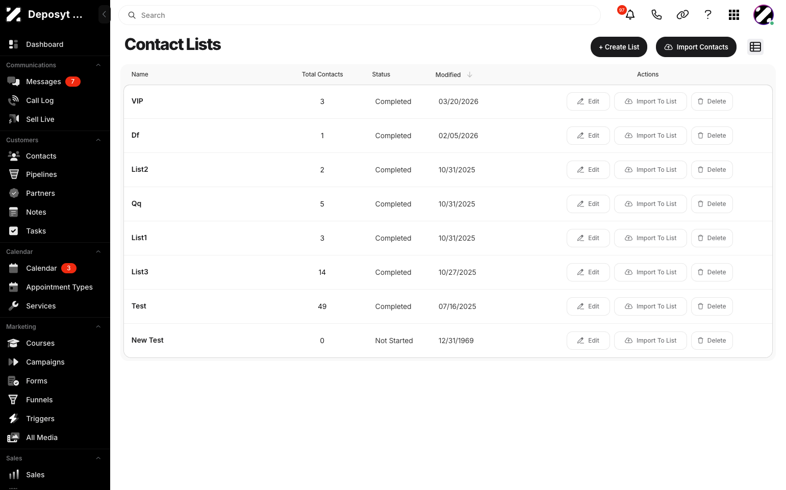 Step 4: You will be taken to the Lists section.