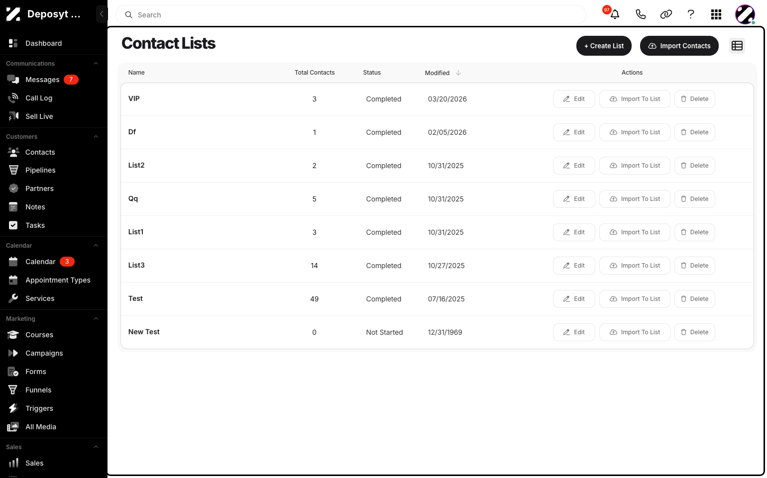 Step 4: You will be taken to the Lists section.
