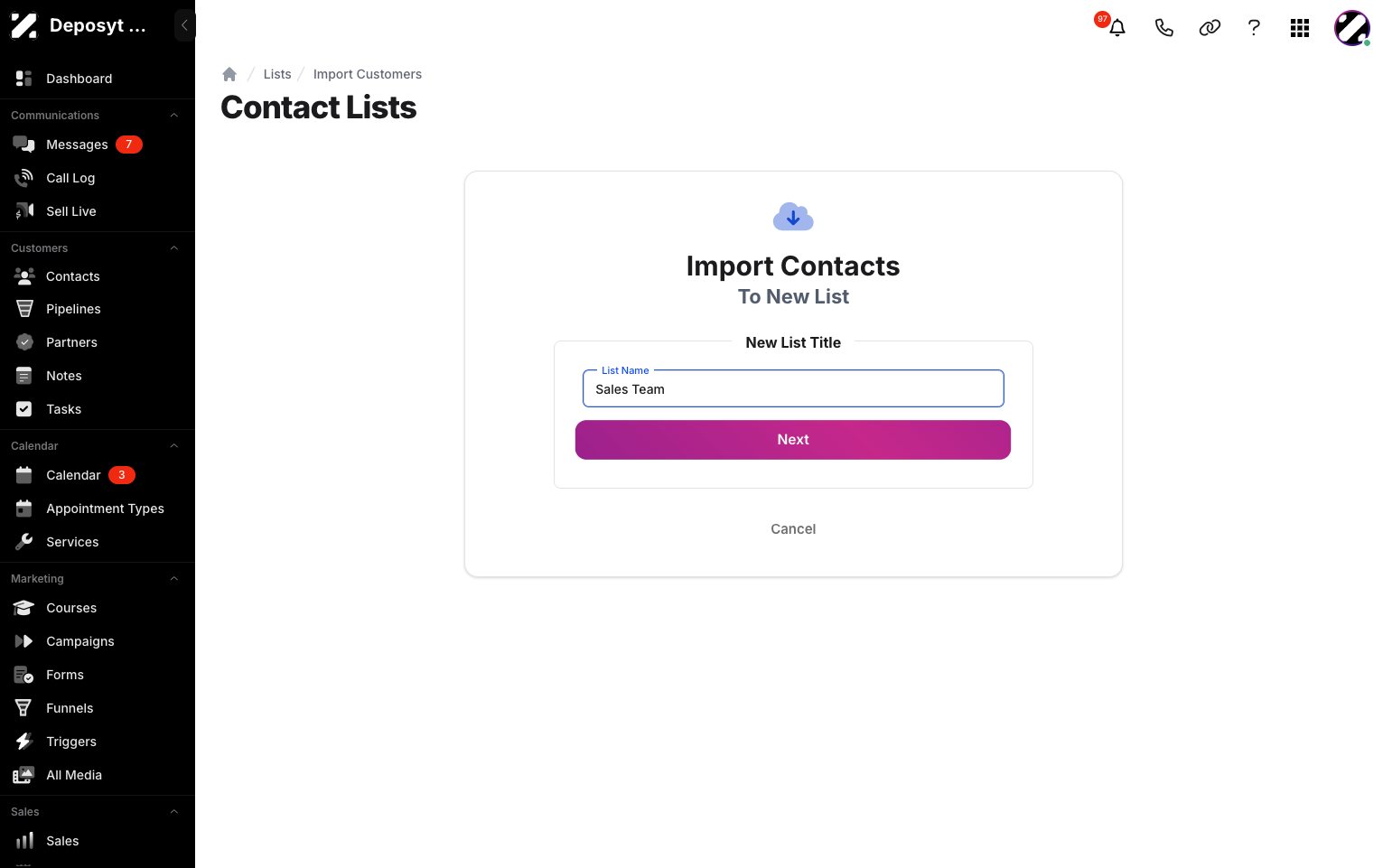Step 7: Enter the New List title and click Next.