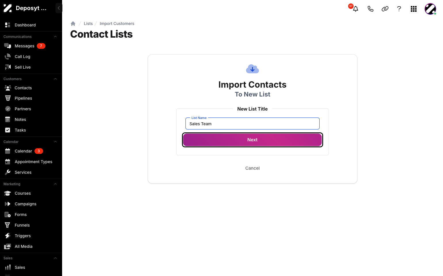 Step 7: Enter the New List title and click Next.