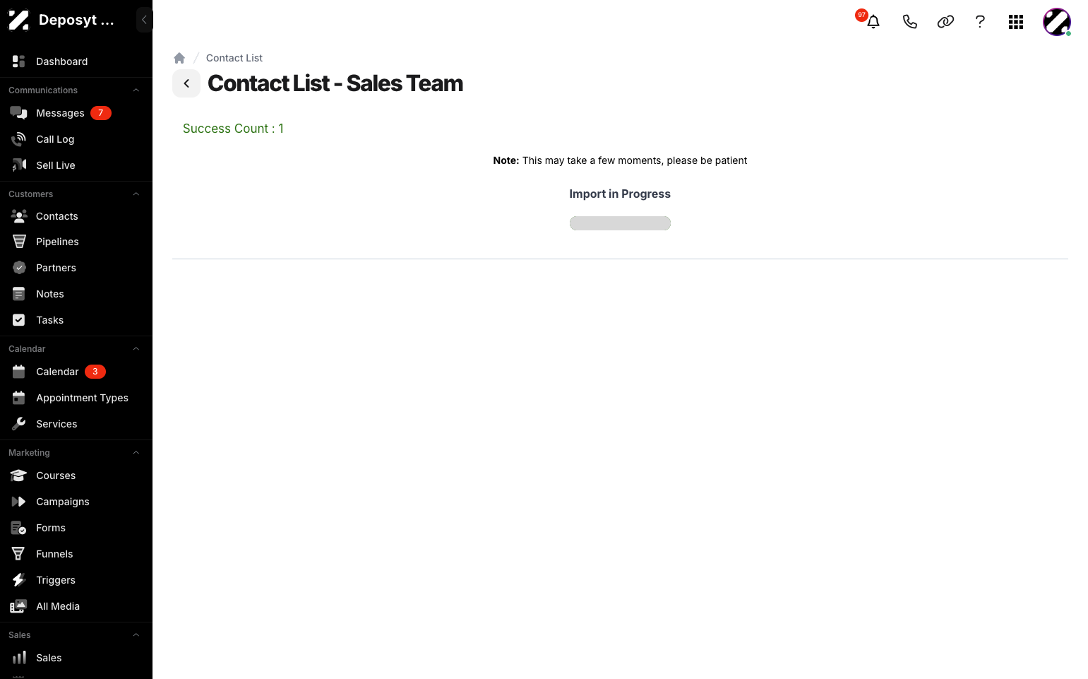 Step 14: A notification will appear saying that the import is in progress. Wait for it to finish.