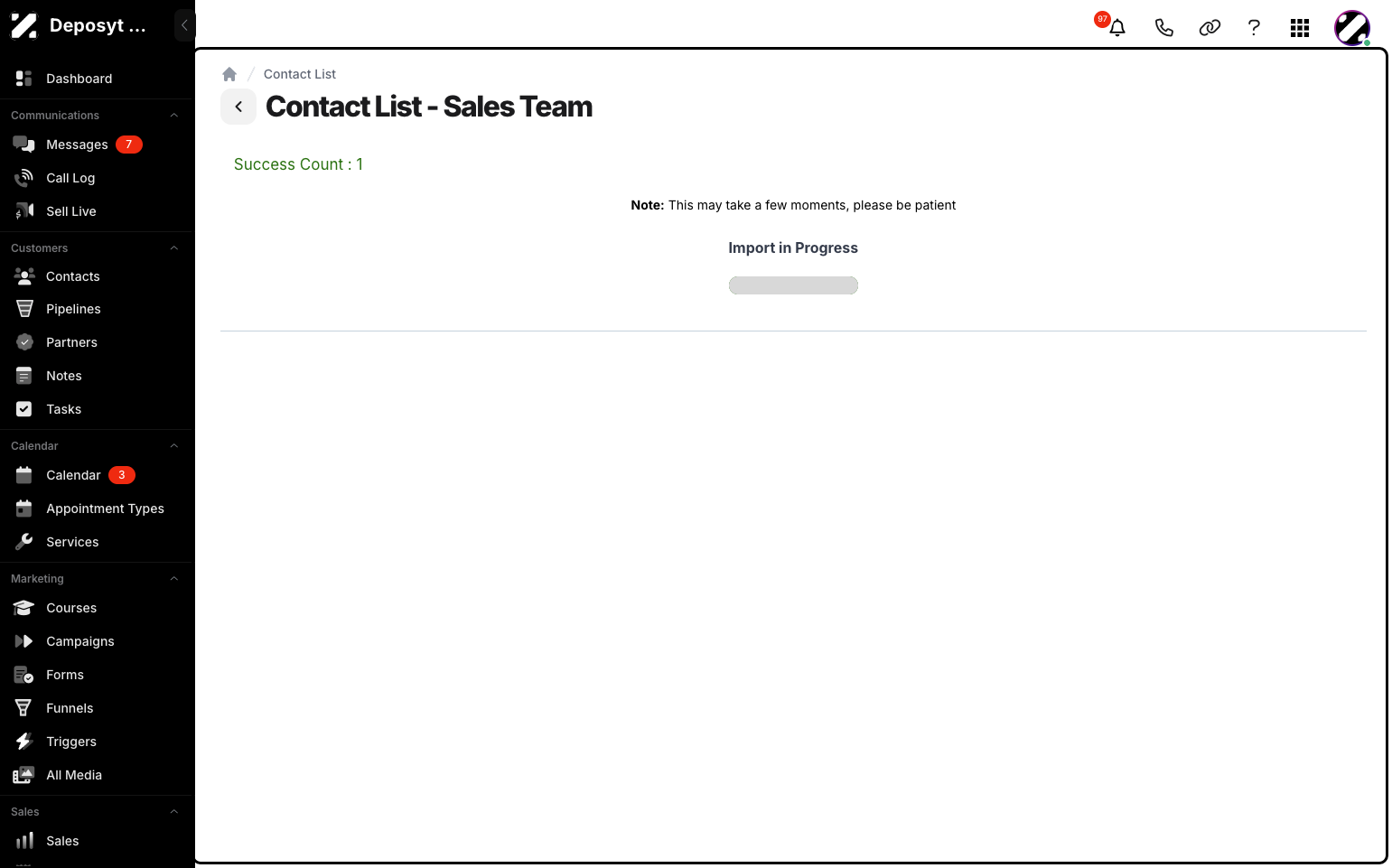 Step 14: A notification will appear saying that the import is in progress. Wait for it to finish.