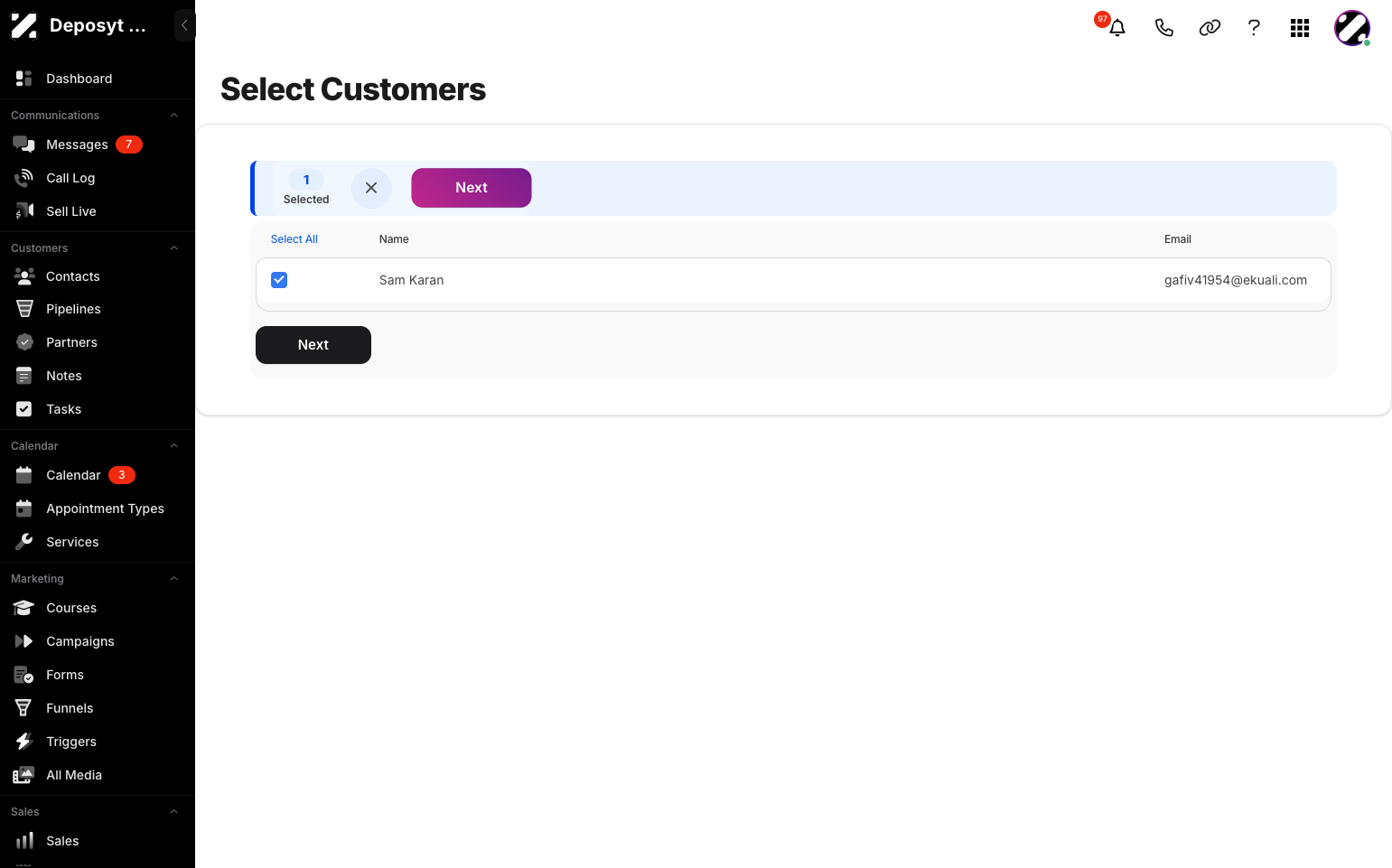 Step 9: Click on Customers and then click Next.