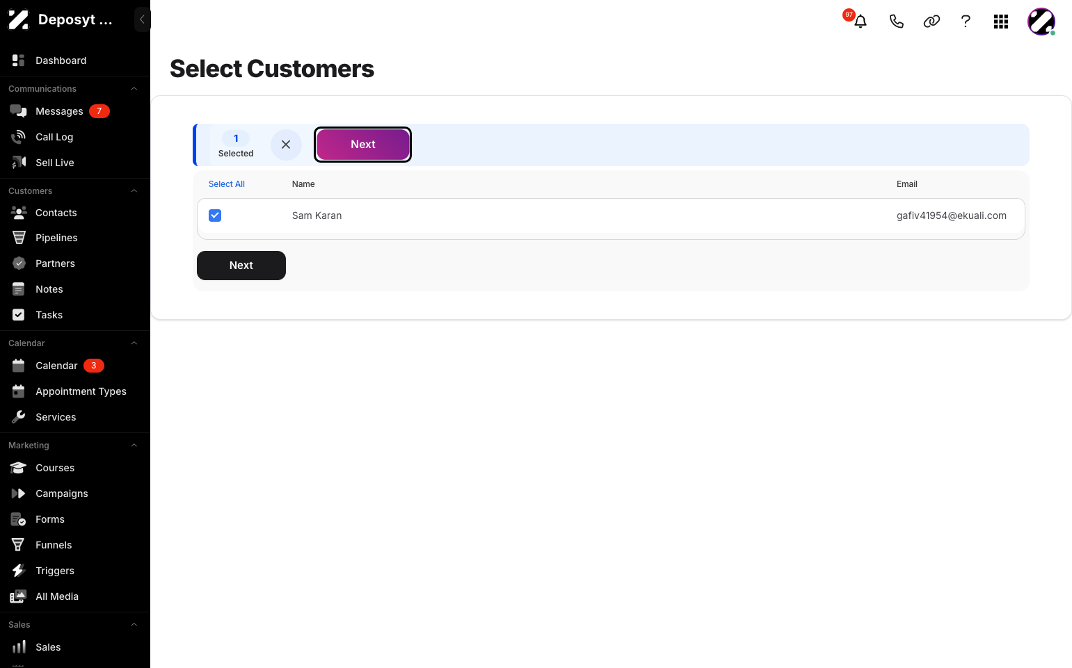 Step 9: Click on Customers and then click Next.
