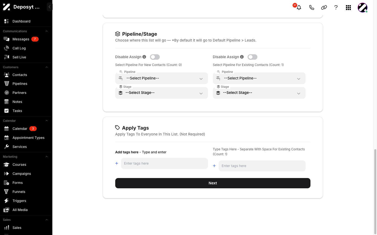 Step 13: You can also apply tags to everyone in the list. Then just click the next button.