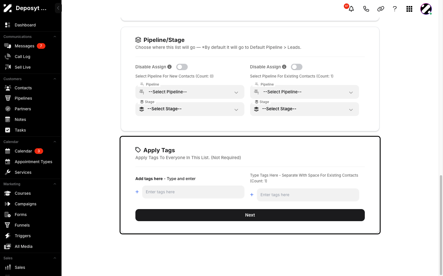 Step 13: You can also apply tags to everyone in the list. Then just click the next button.
