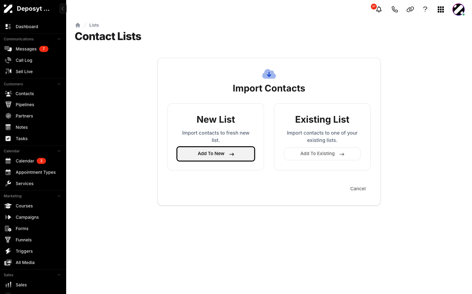 Step 6: Click the Add to New button under the New List