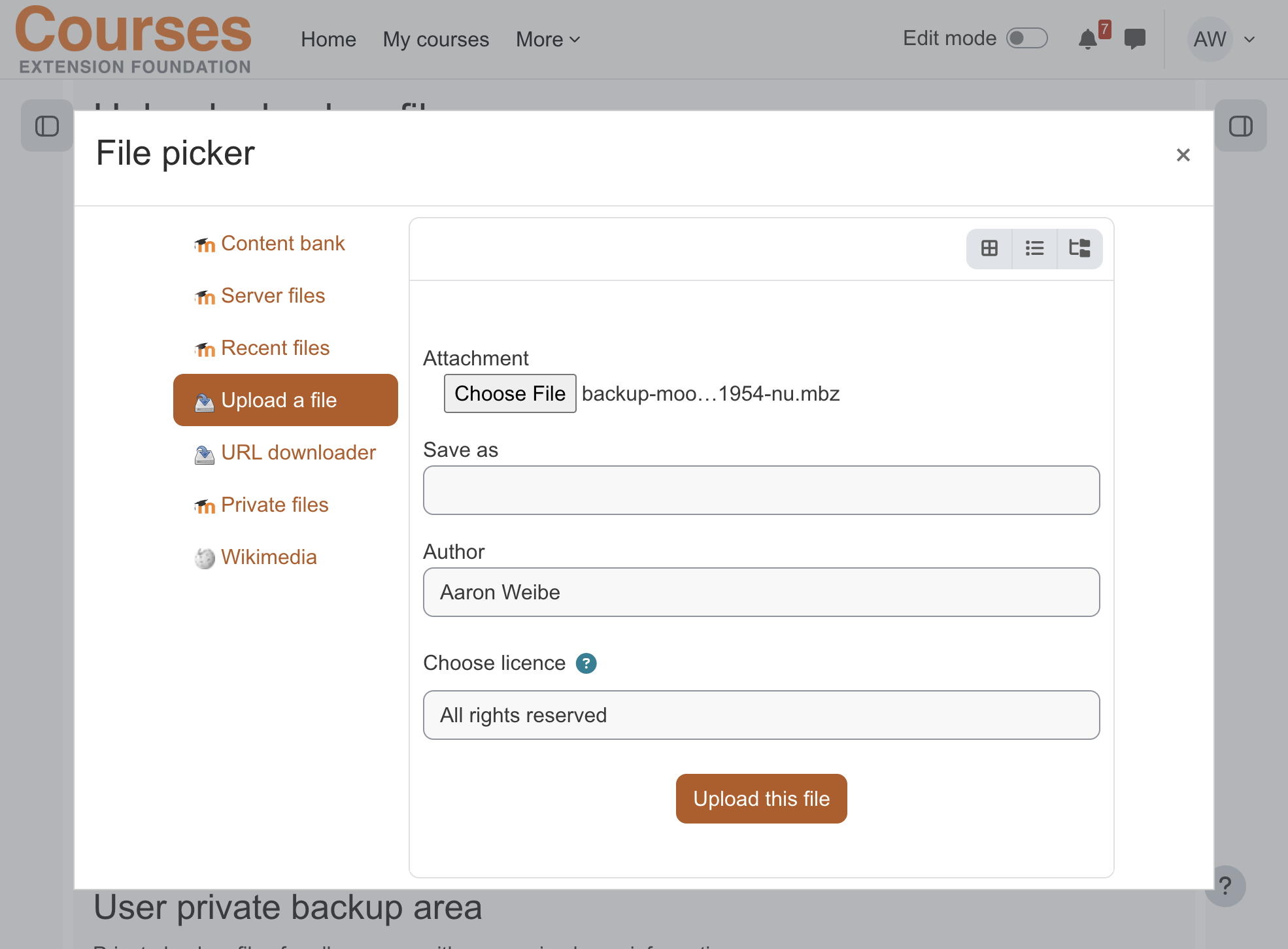 Select the file and allow it to upload