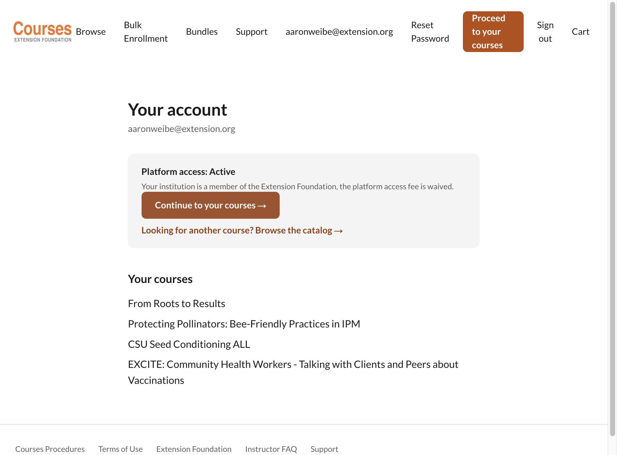 Click on Continue to your courses →