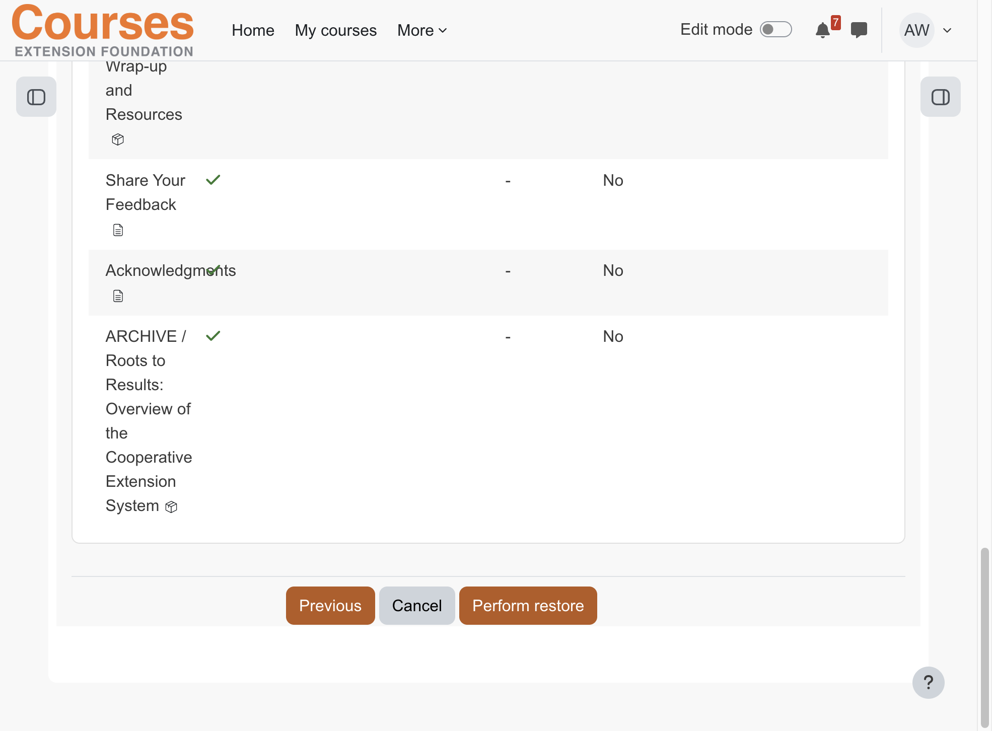 Click "Perform Restore." Give it a few minutes and your course will be ready.