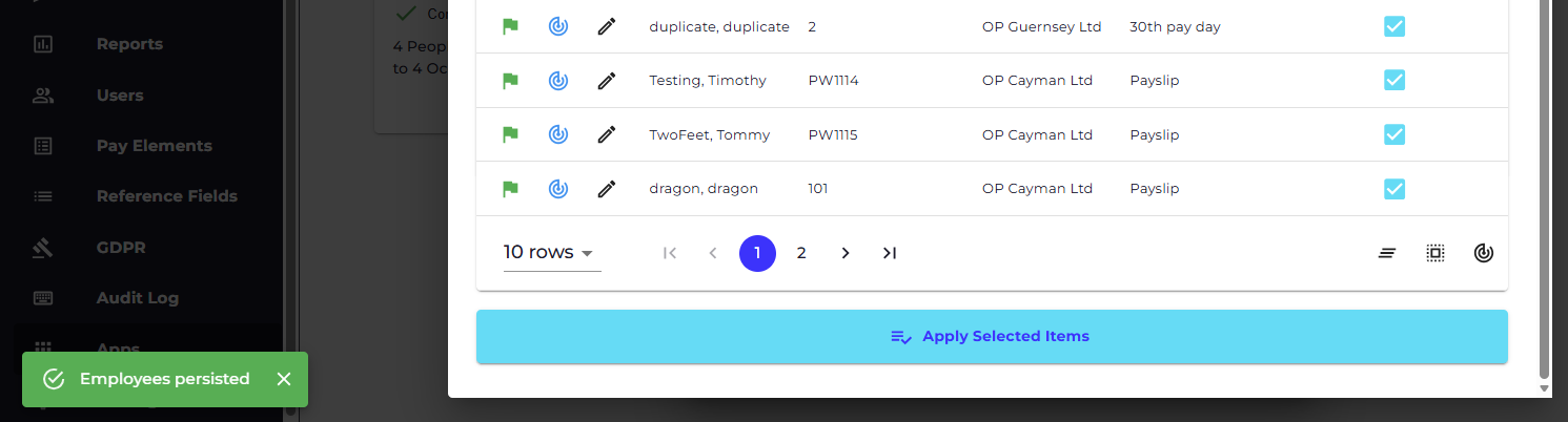 A green text box will appear at the bottom left of the screen which indicates that your employee's have been successfully synced.