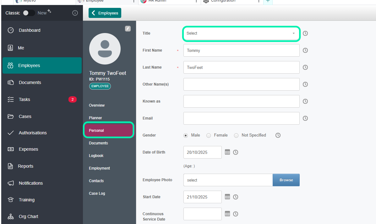 To update this in PeopleHR, please navigate to Employees in PeopleHR