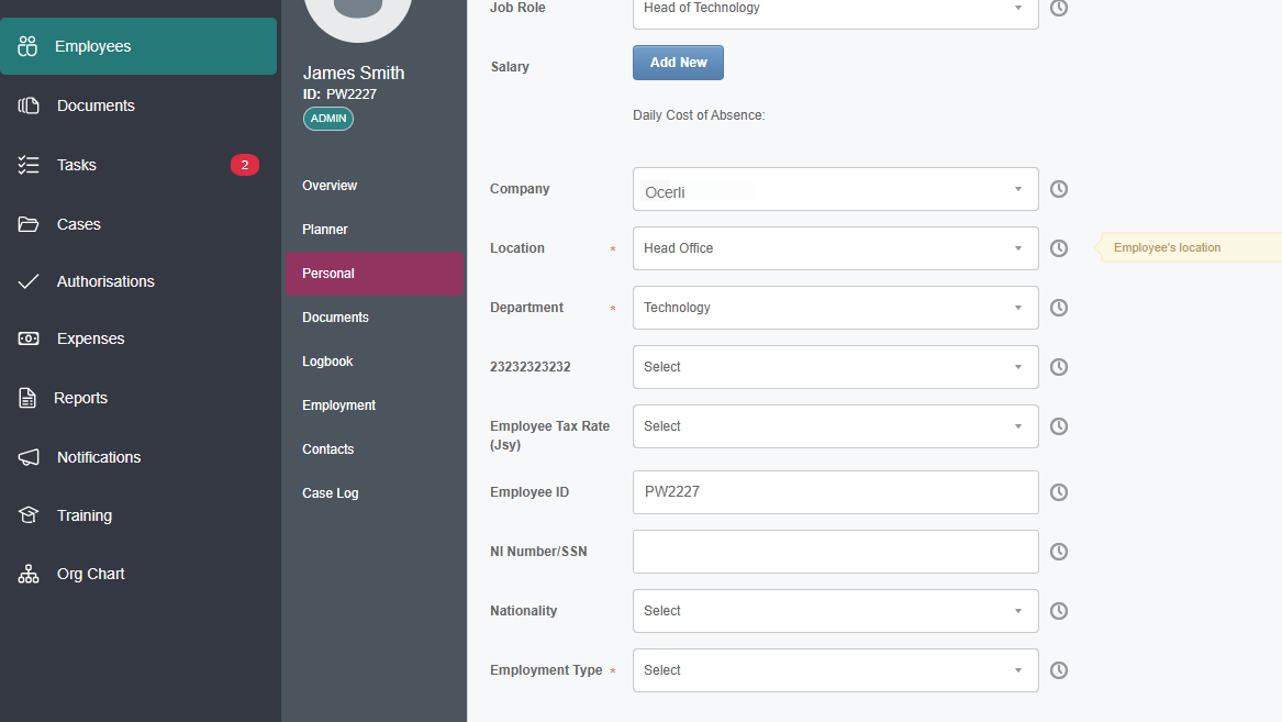 Scroll down to the bottom of the employee screen