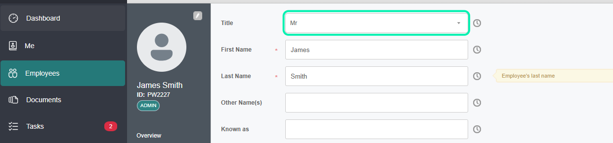 To update these fields, please navigate to Employees in PeopleHR