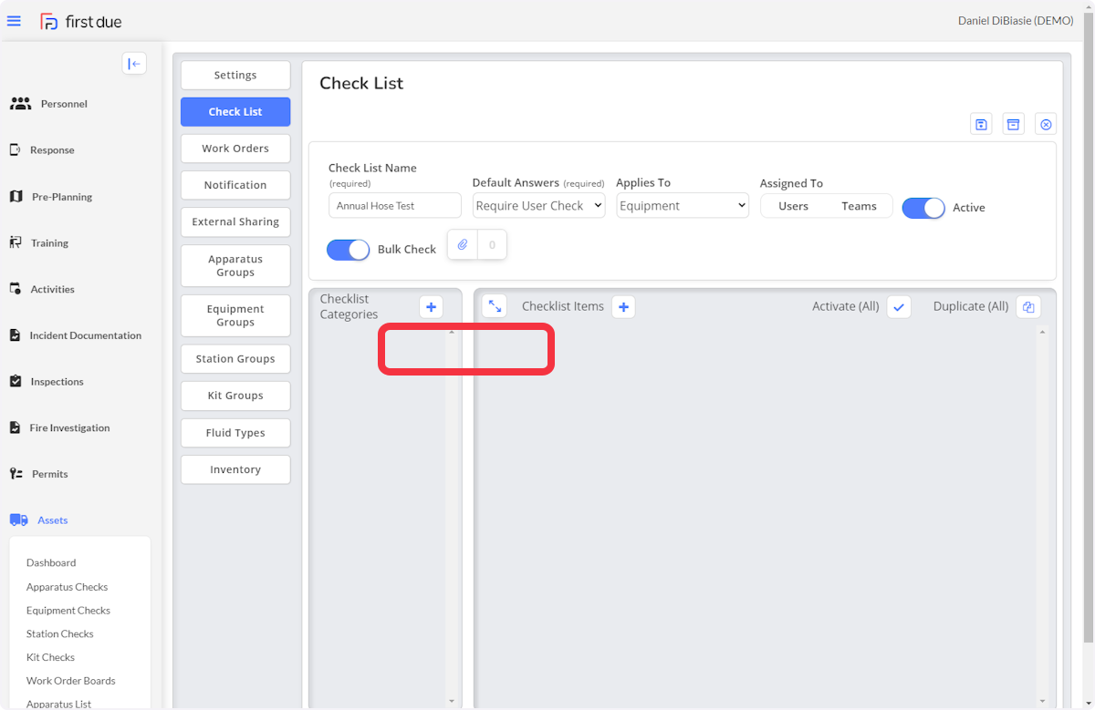 When building the checklist, the Bulk Check feature must be enabled for the checklist to appear in the the Bulk Checks menu. 