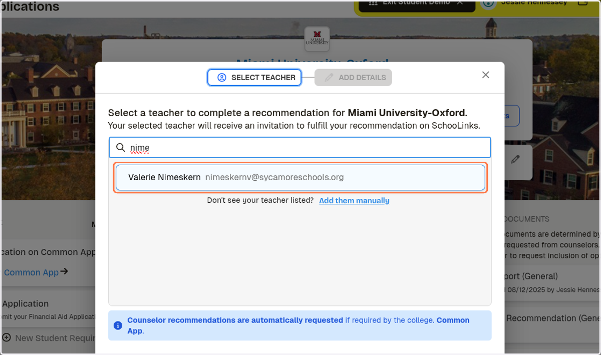 Type in the name of the teacher you want to add
