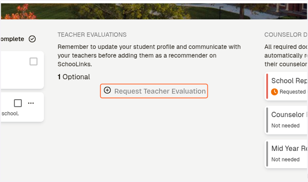 Click on Request Teacher Evaluation