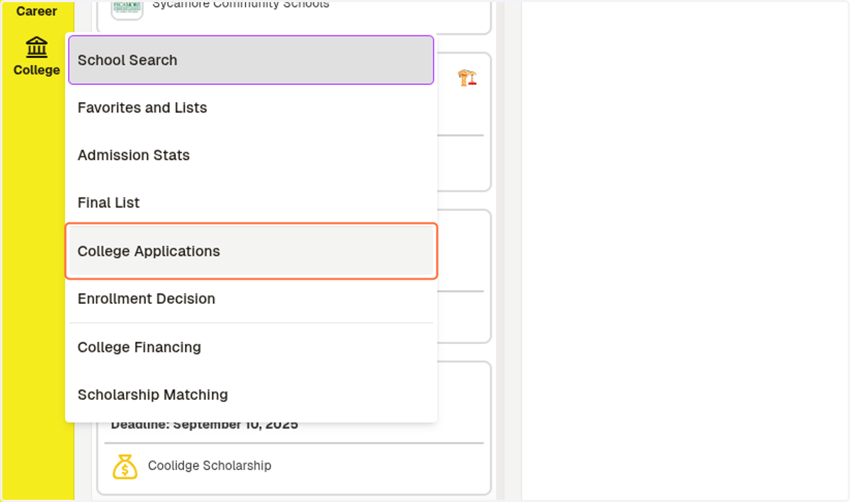 Click on College Applications