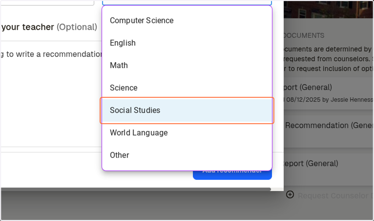 Select the subject they teach