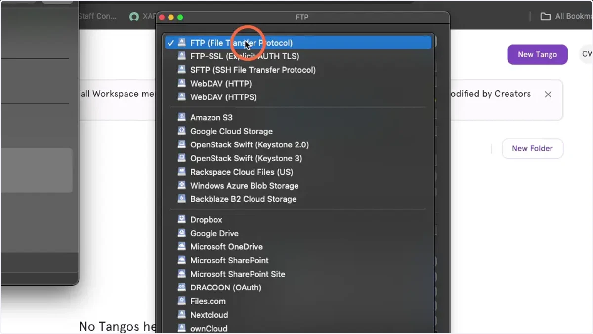 From the dropdown menu, select SFTP as the transfer protocol.