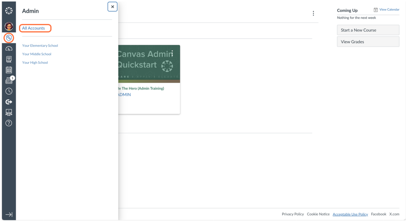 In the Admin area, select All Accounts