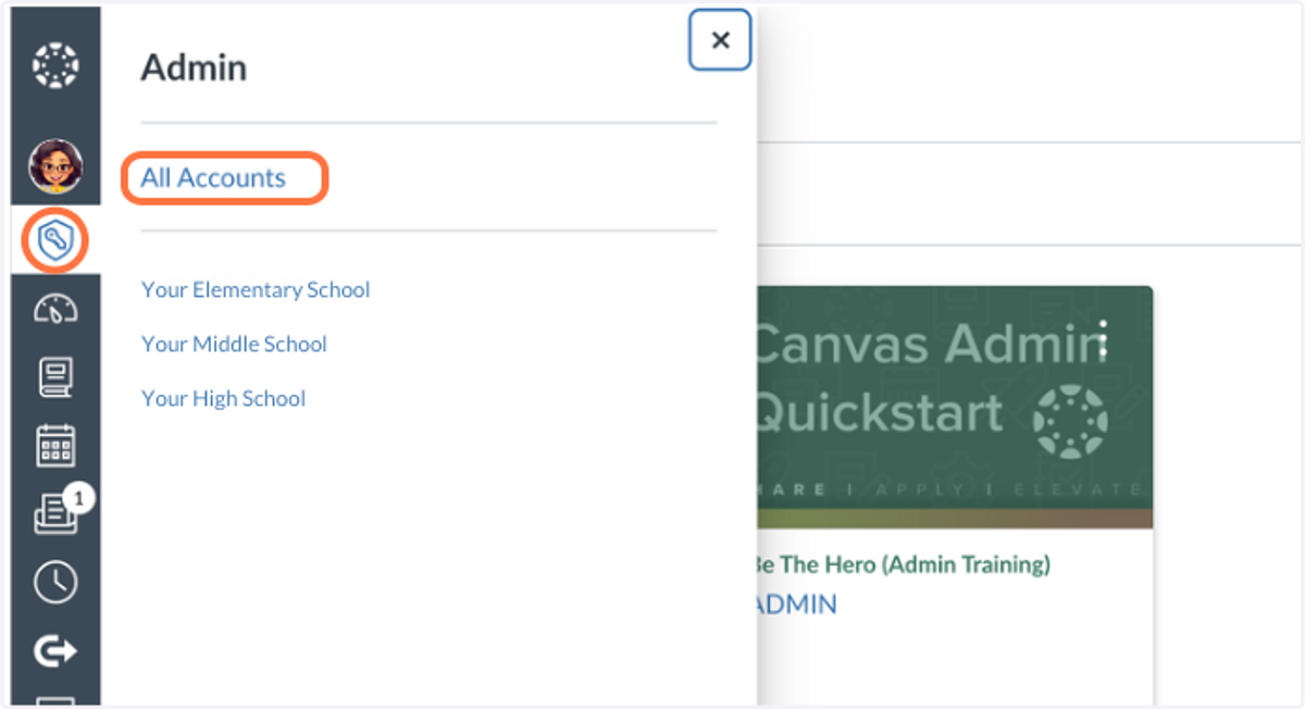 In the Admin area, select All Accounts