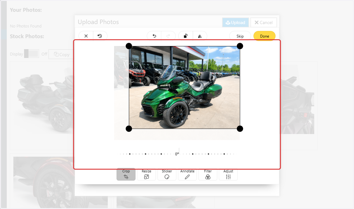 Drag the handles to change the visible area of the image
