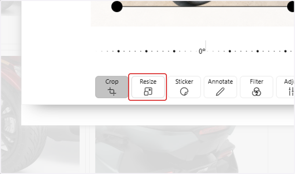 Click on Resize to change the dimensions of your image.