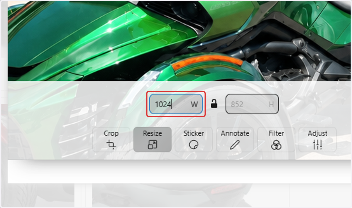 Enter the desired width and height.
