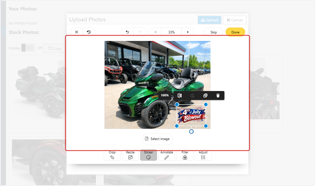 Position the image and resize to desired dimensions.