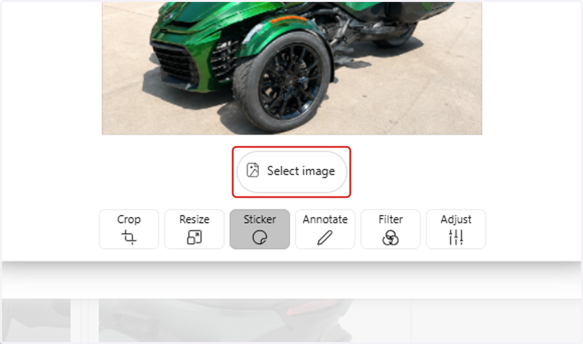 Click on Select image to upload an image from your device