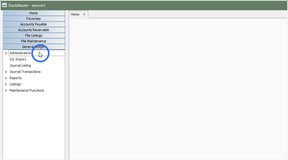 Click General Ledger > Administrative