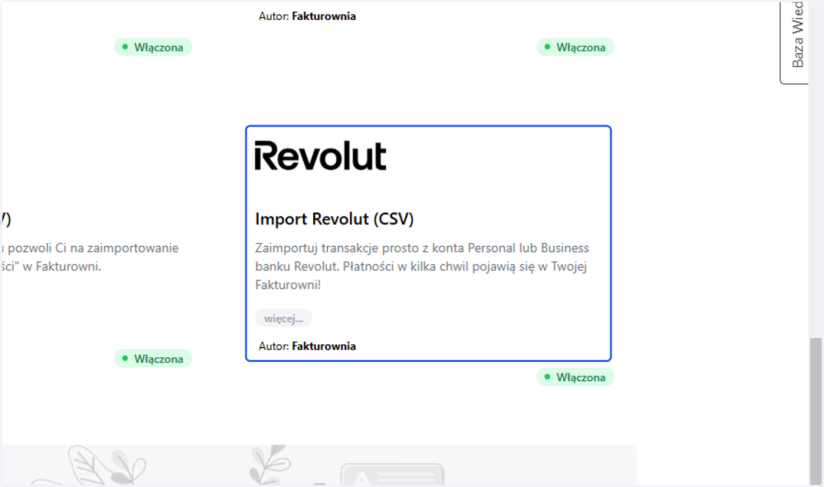 Kliknij nazwę aplikacji 'Import Revolut (CSV)', by przejść do szczegółów.