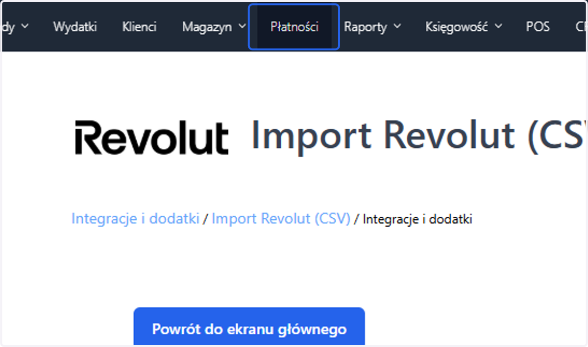 Płatności zaimportowane na konto pojawią się w zakładce 'Płatności', gdzie korzystając z opcji filtrowania po dostawcy, możesz wyszukać płatności pochodzące wyłącznie od Revolut.