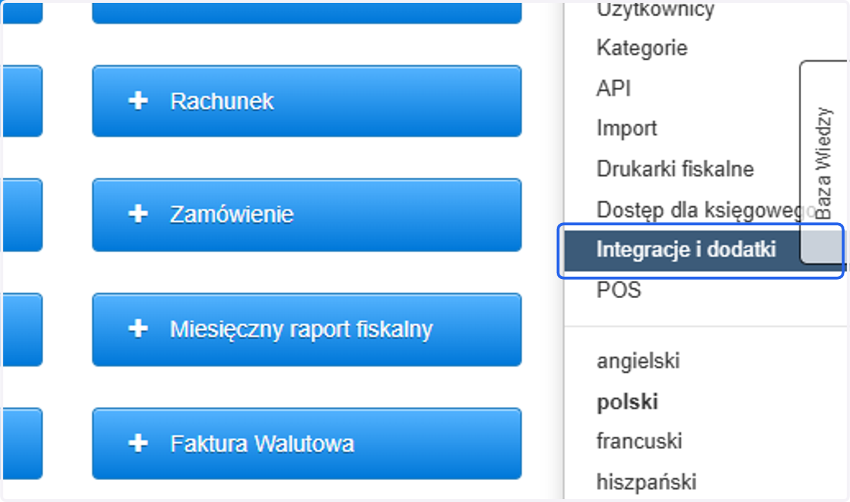 Następnie z listy wybierz 'Integracje i dodatki'.