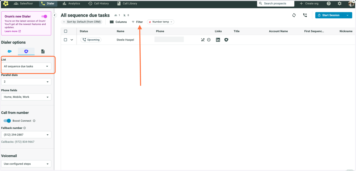 Select the List you want to dial down and apply any filters needed to narrow that list (if needed). The Parallel dialer moves faster than the Power dialer, so having a narrow list is generally recommended.