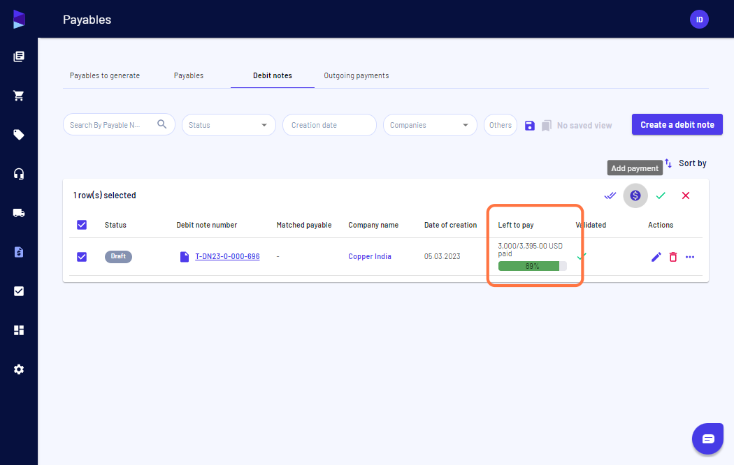 Payment will reflect accordingly on the payables page