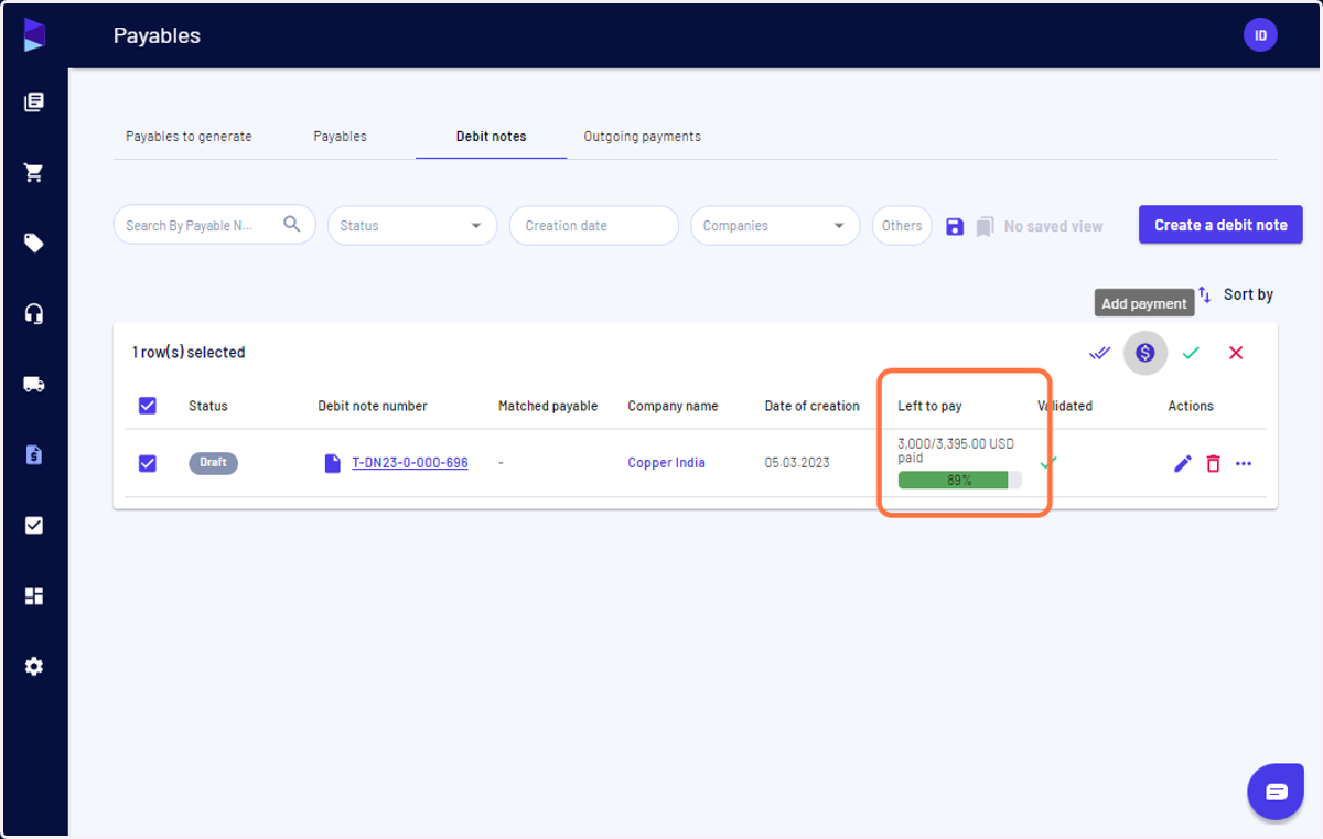 Payment will reflect accordingly on the payables page