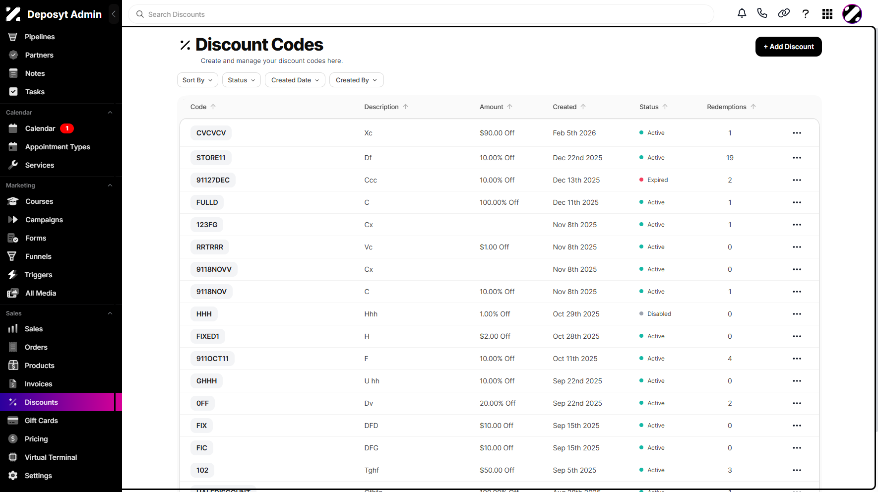 Step 2: You will then be navigated to the Discount Codes.