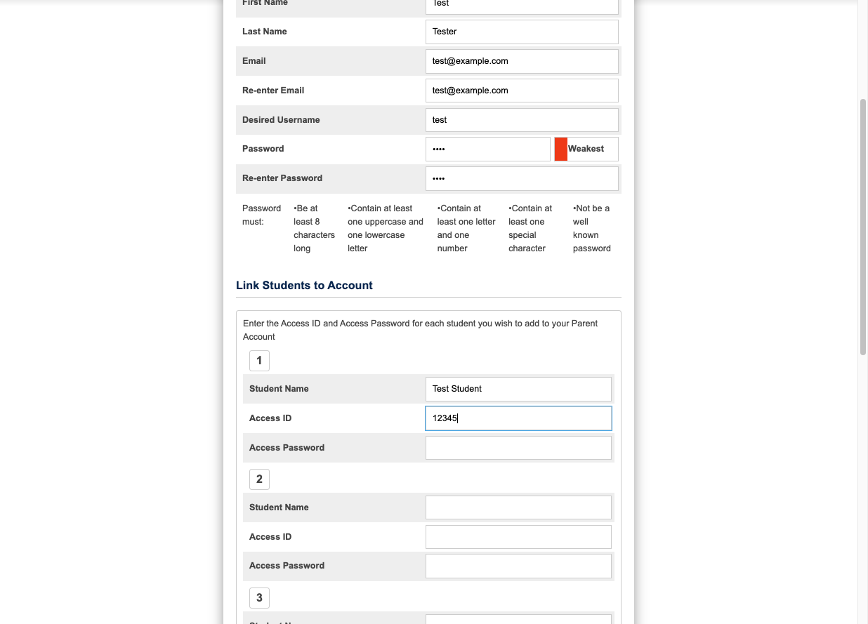Type Access ID (Call the school if you don't have it).
