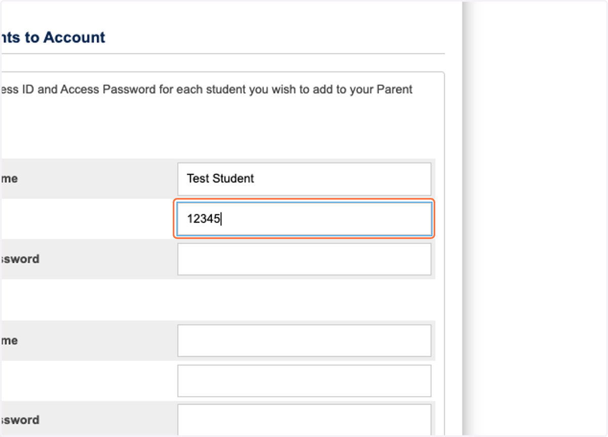 Type Access ID (Call the school if you don't have it).