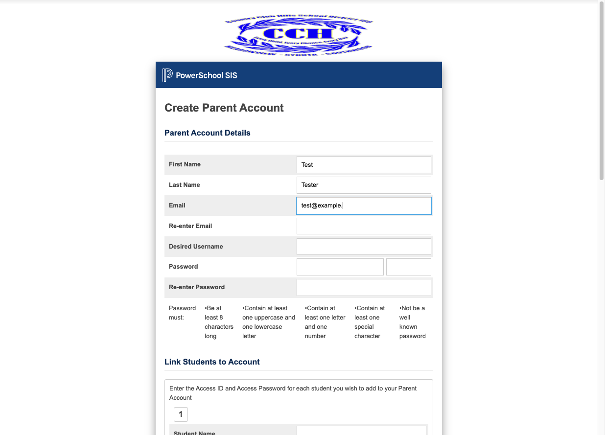 Type in your email (This email will be used for school notifications).