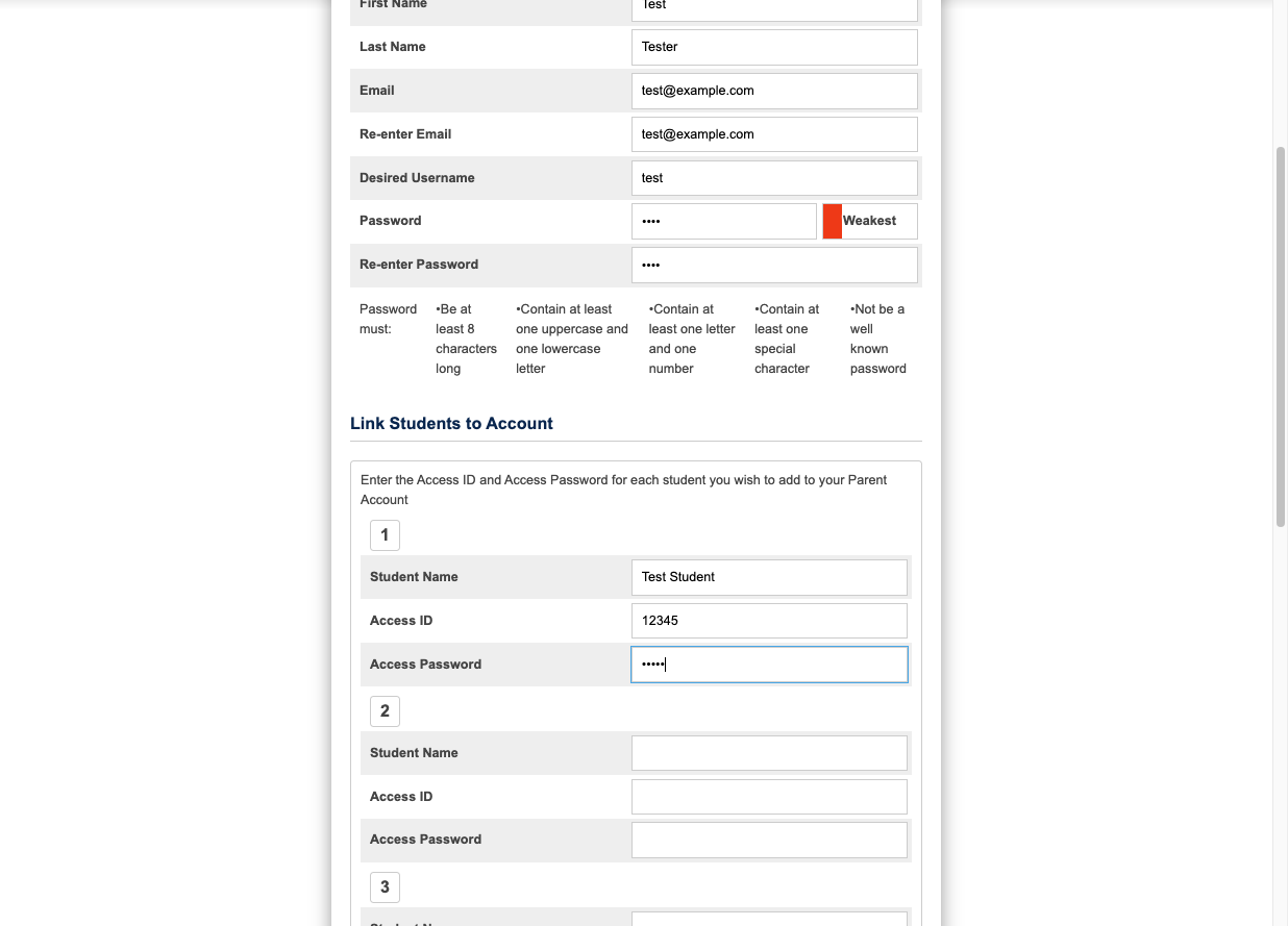 Type Access Password (Call the school if you don't have it).